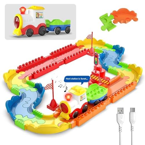 Block Rider Toy Train Set with Colorful & Multiple Track Layout